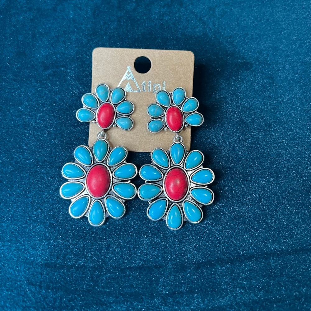 Shop Impressions Boutique earrings. Silver, turquoise, red. NWTs.